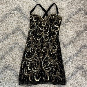 Stunning gold beaded fitted dress